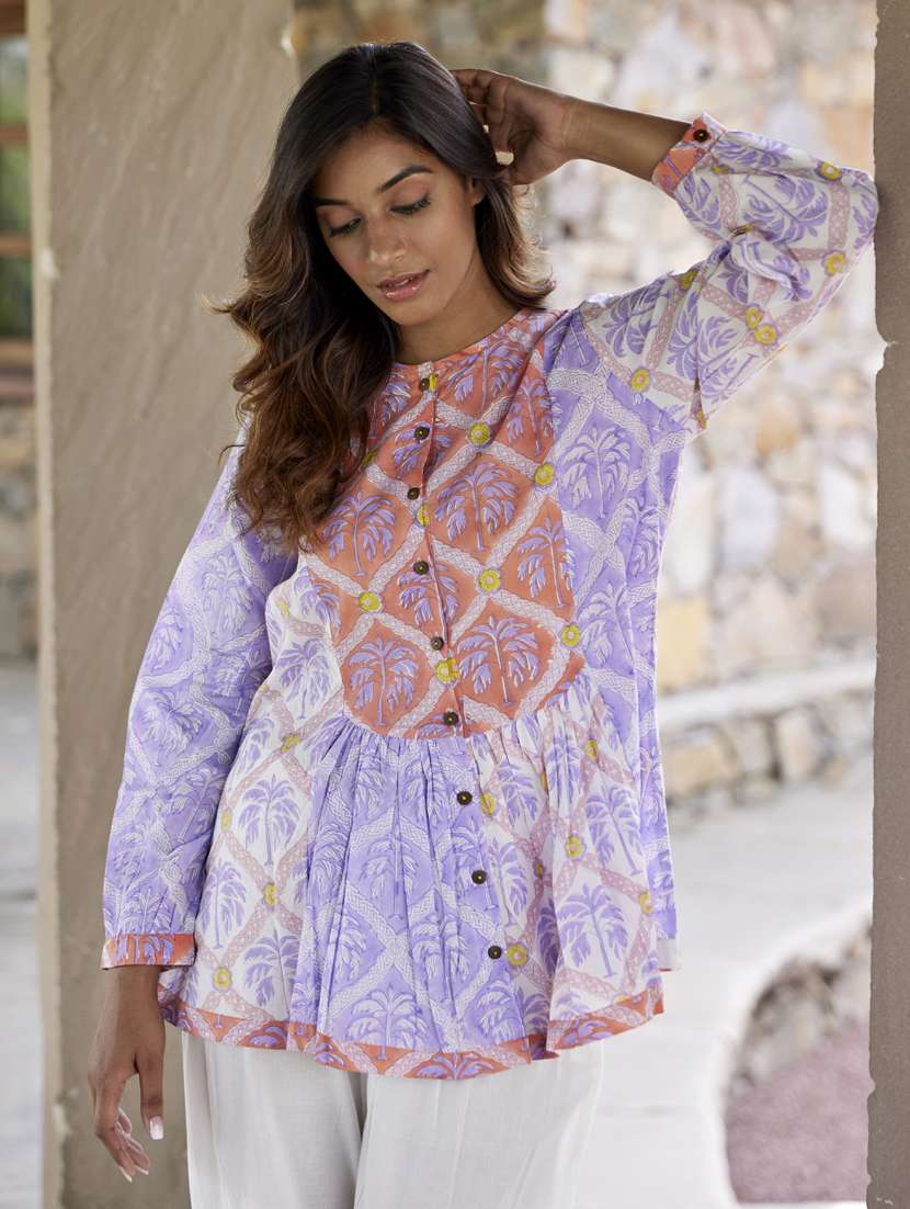 women printed long sleeve a-line ethnic top - 21956003 -  Standard Image - 1