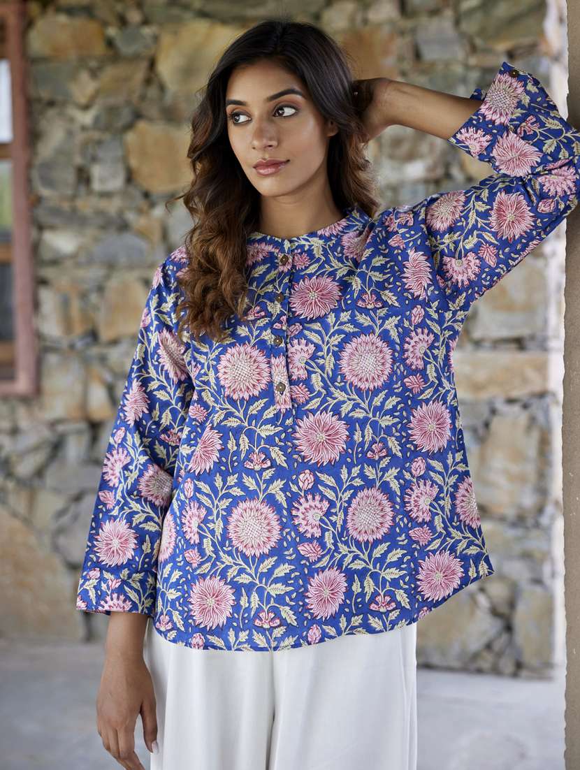 women printed long sleeve a-line ethnic top - 21956004 - Standard Image - 4