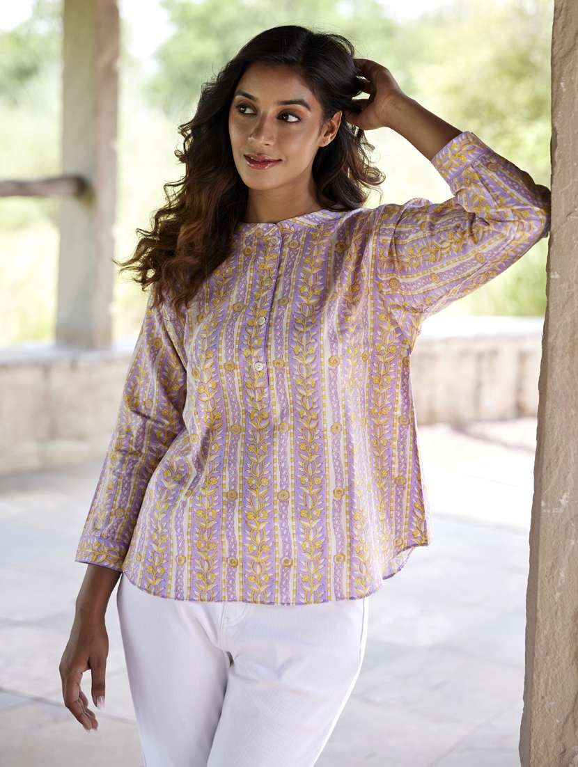 women printed long sleeve a-line ethnic top - 21956005 - Standard Image - 1