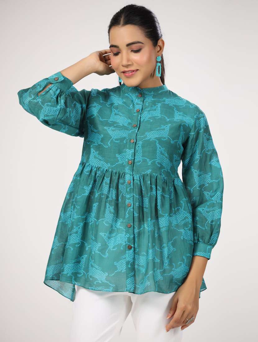 women three quarter sleeve peplum ethnic top - 21956010 -  Standard Image - 1