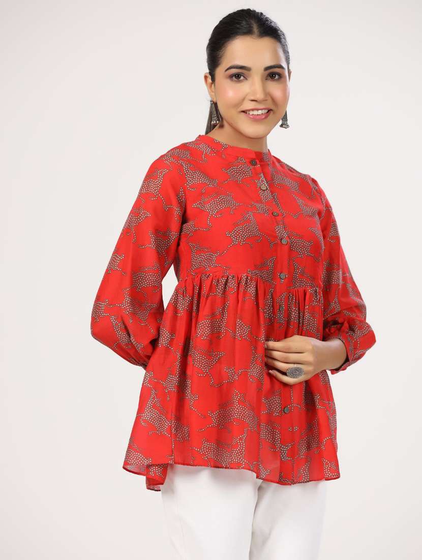 women three quarter sleeve peplum ethnic top - 21956011 -  Standard Image - 1