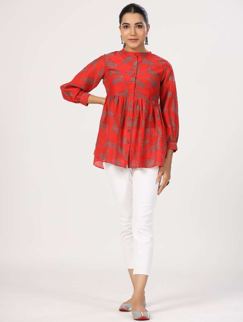 women three quarter sleeve peplum ethnic top - 21956011 - Standard Image - 4