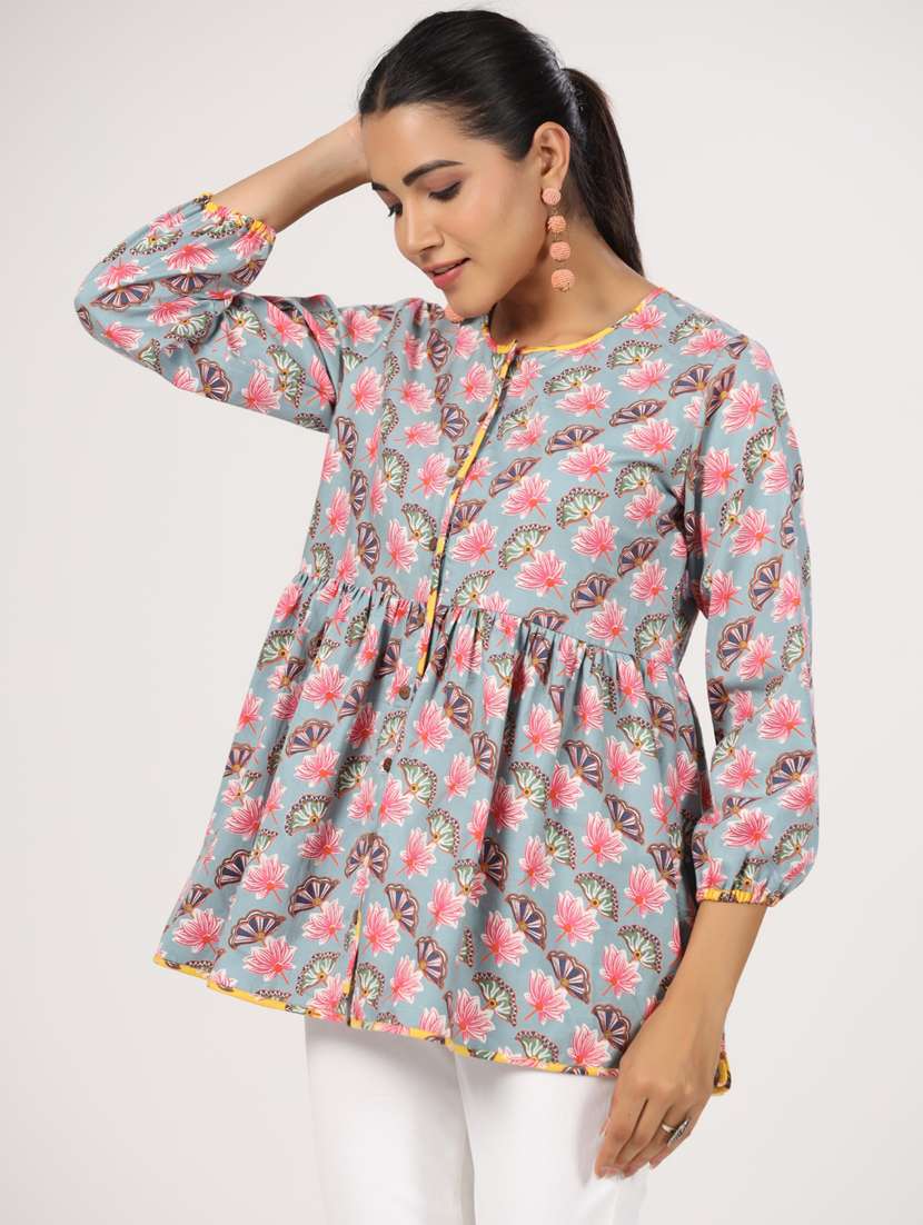 women three quarter sleeve peplum ethnic top - 21956012 -  Standard Image - 1