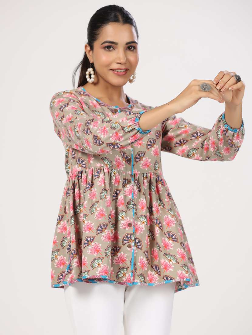 women three quarter sleeve peplum ethnic top - 21956013 - Standard Image - 1