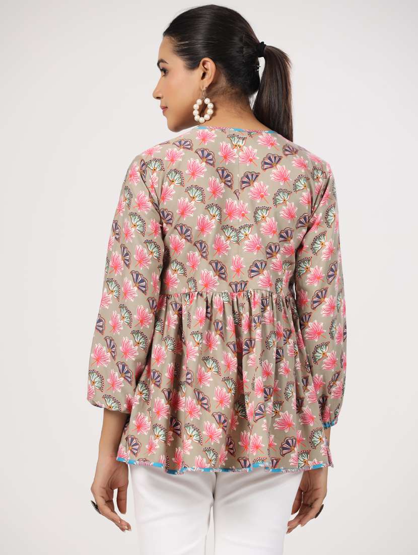 women three quarter sleeve peplum ethnic top - 21956013 - Standard Image - 4