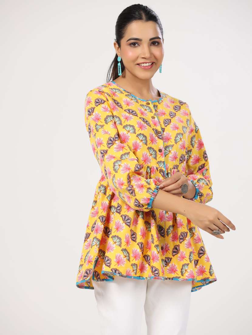women three quarter sleeve peplum ethnic top - 21956014 -  Standard Image - 1