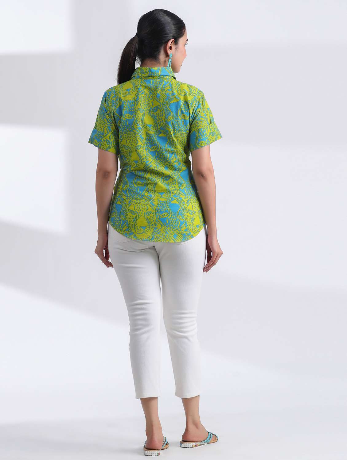 women green printed short sleeve ethnic top - 21956021 -  Standard Image - 1