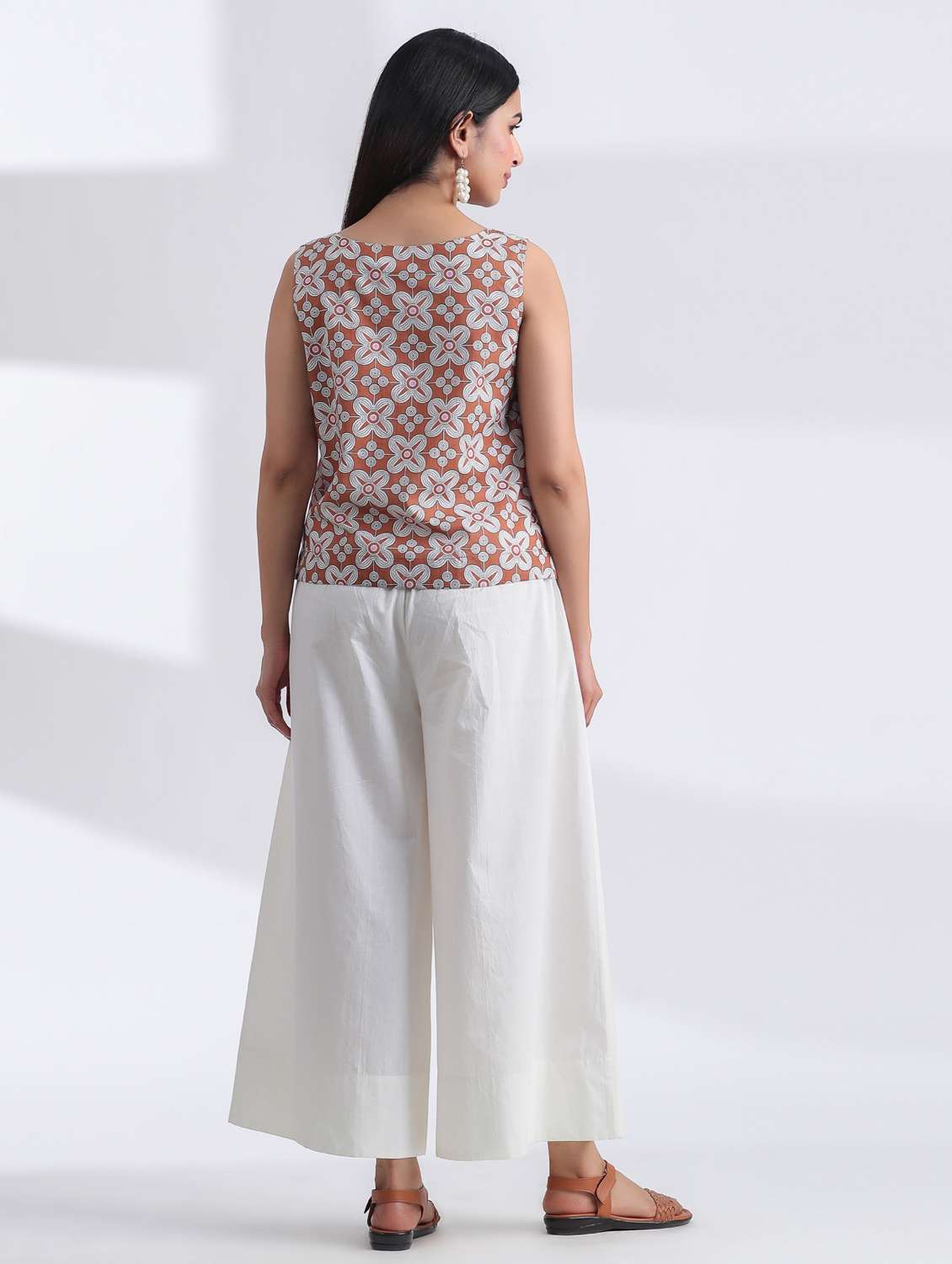 women brown printed sleeveless ethnic top - 21956022 -  Standard Image - 1