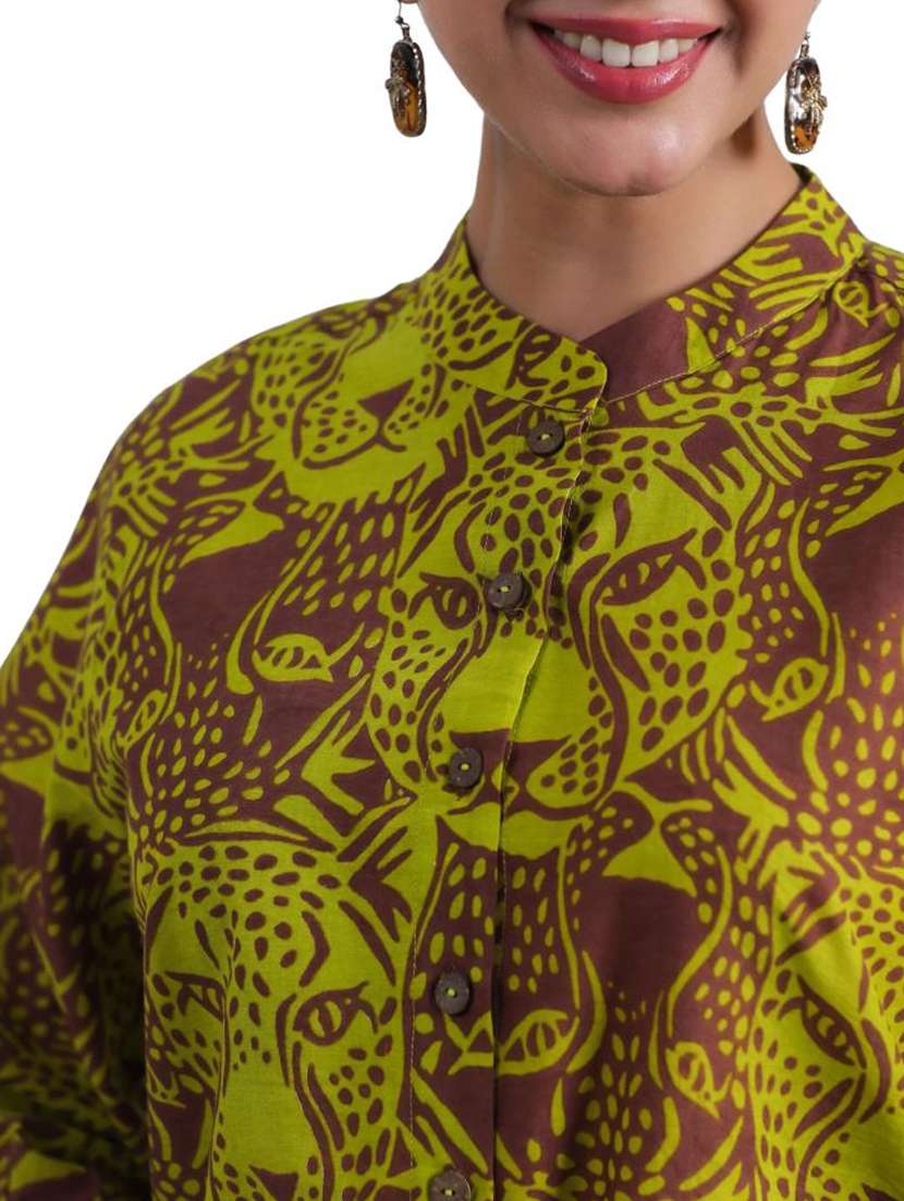 women green printed three quarter sleeve ethnic top - 21956023 -  Standard Image - 4
