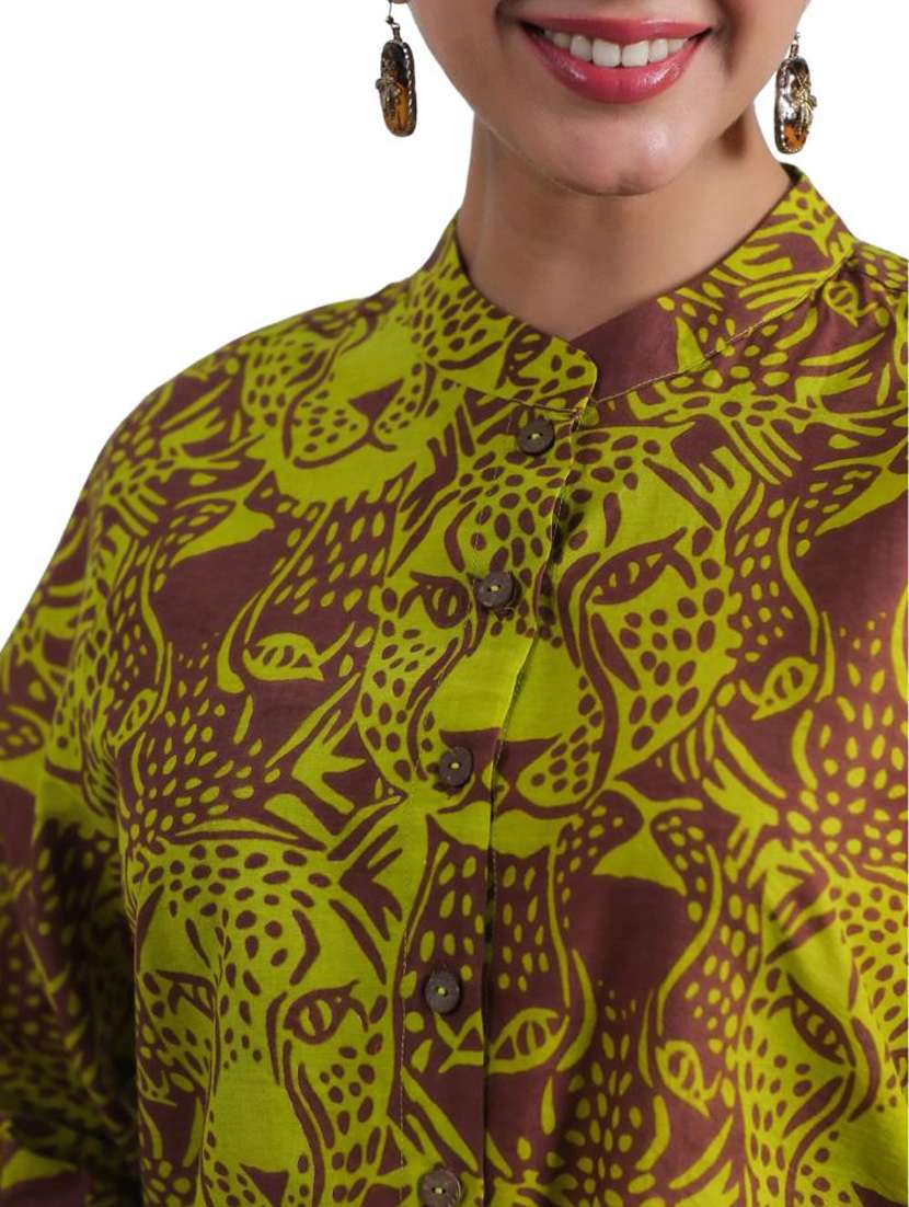 women green printed three quarter sleeve ethnic top - 21956024 - Standard Image - 4