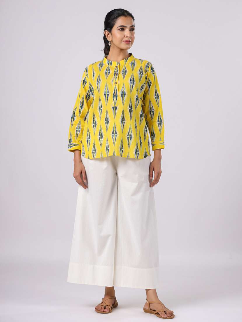 women yellow printed three quarter sleeve ethnic top - 21956026 - Standard Image - 4