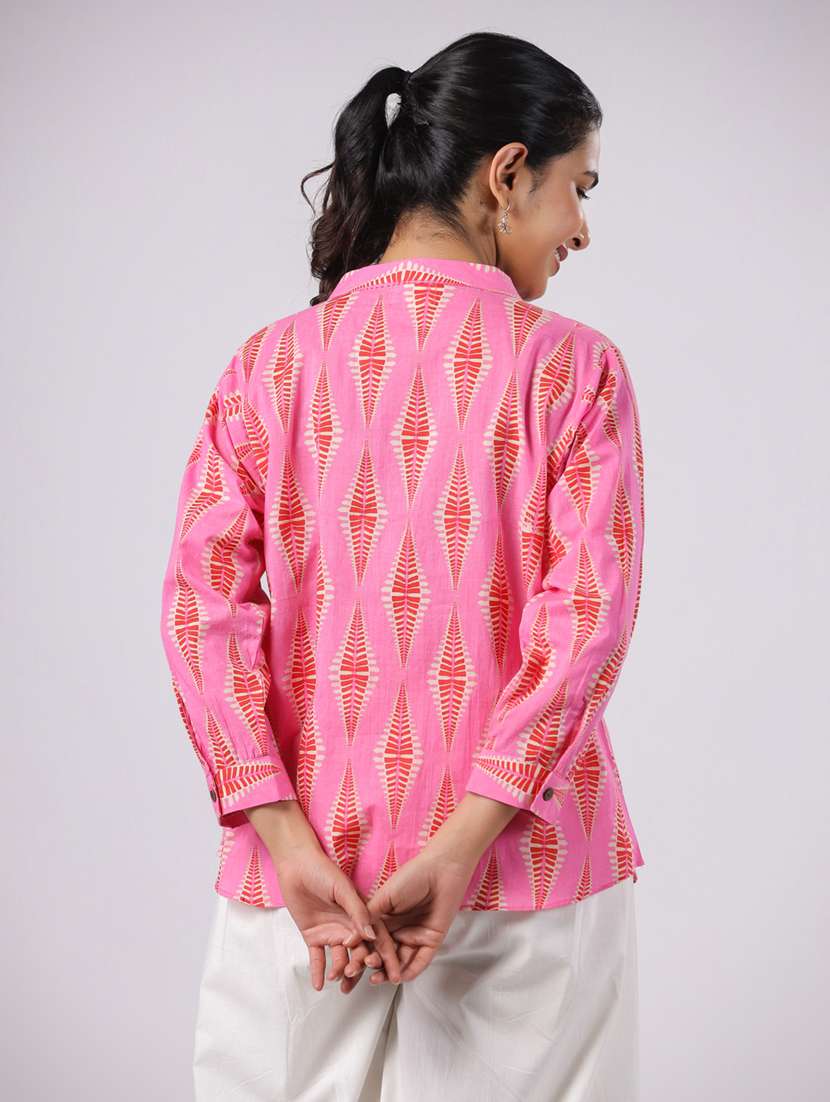 women pink printed three quarter sleeve ethnic top - 21956027 - Standard Image - 4