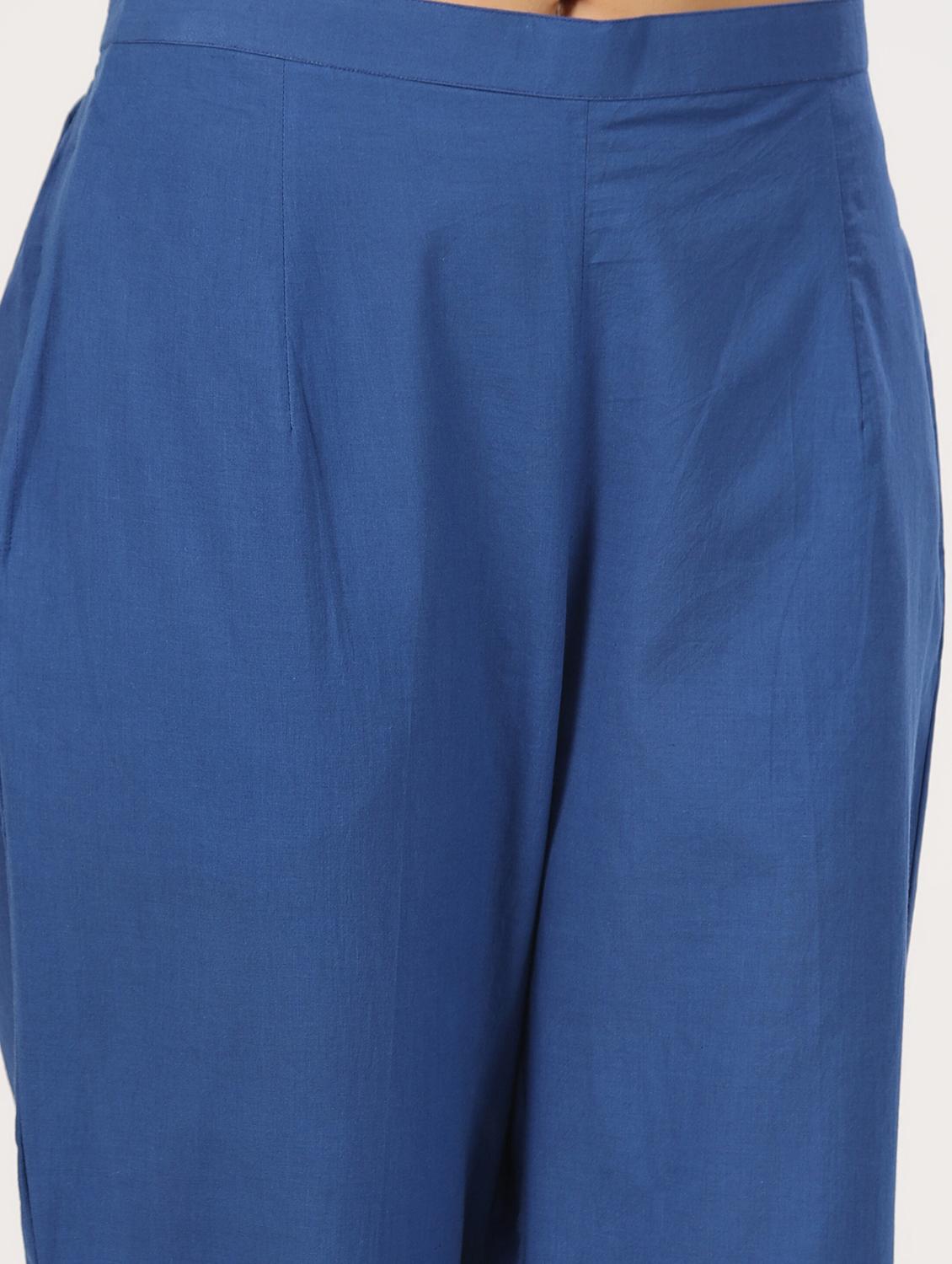 women blue solid mid rise tapered pant - 21956028 - Standard Image - 4