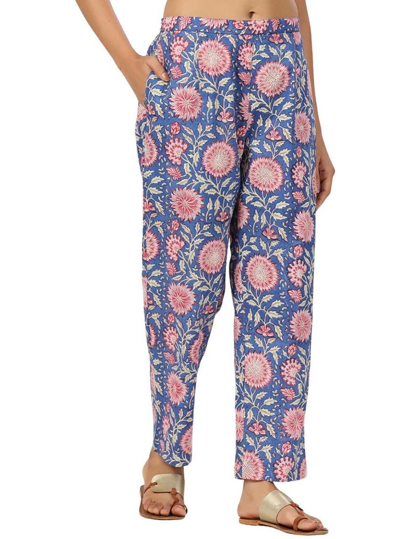 women blue floral printed mid rise tapered pant - 21956029 -  Standard Image - 1