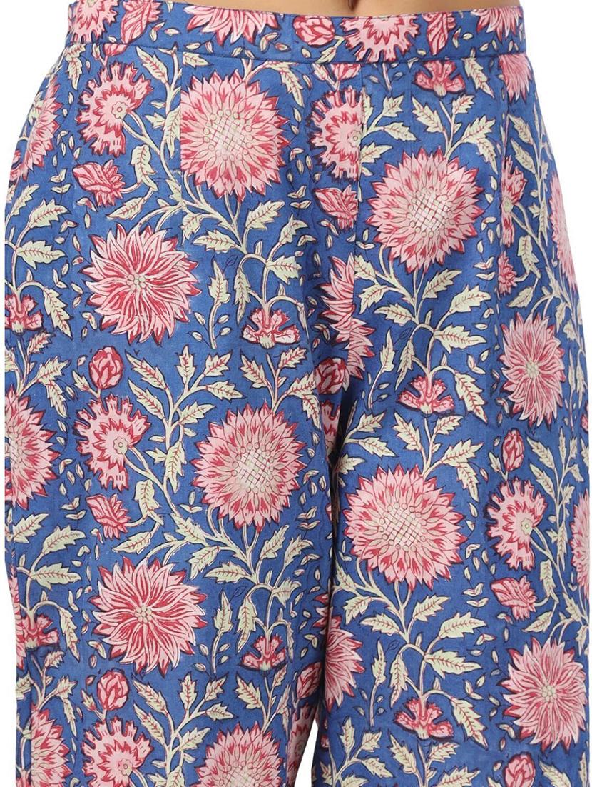 women blue floral printed mid rise tapered pant - 21956029 - Standard Image - 4