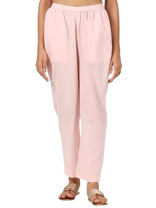 women pink solid mid rise tapered pant