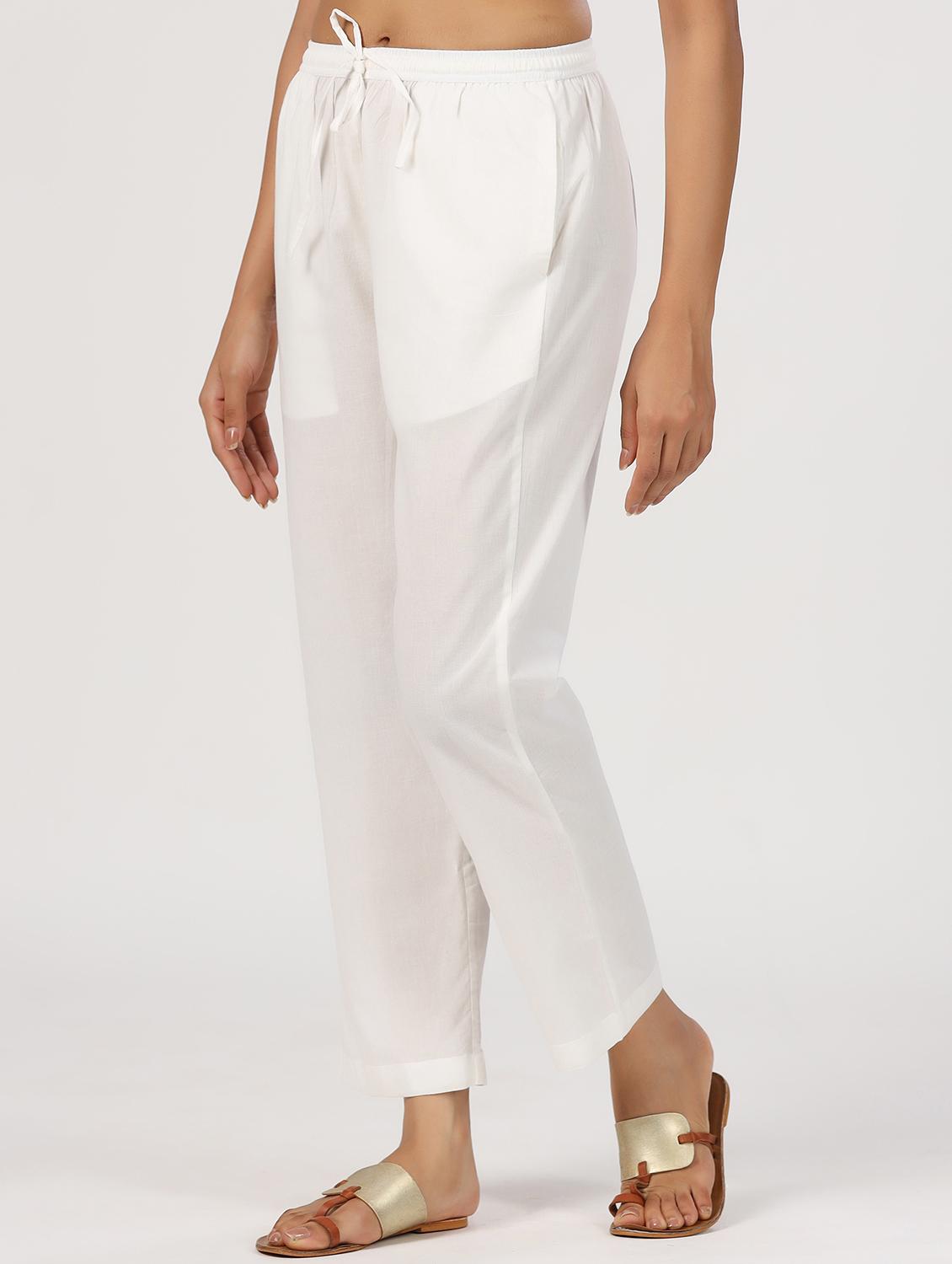 women white solid mid rise tapered pant - 21956033 - Standard Image - 1