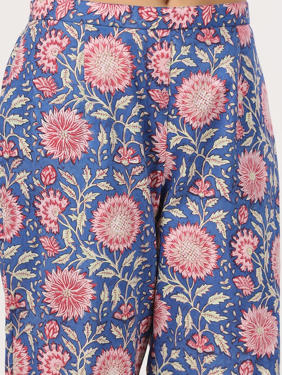 women blue floral printed mid rise tapered pant - 21956034 - Standard Image - 4
