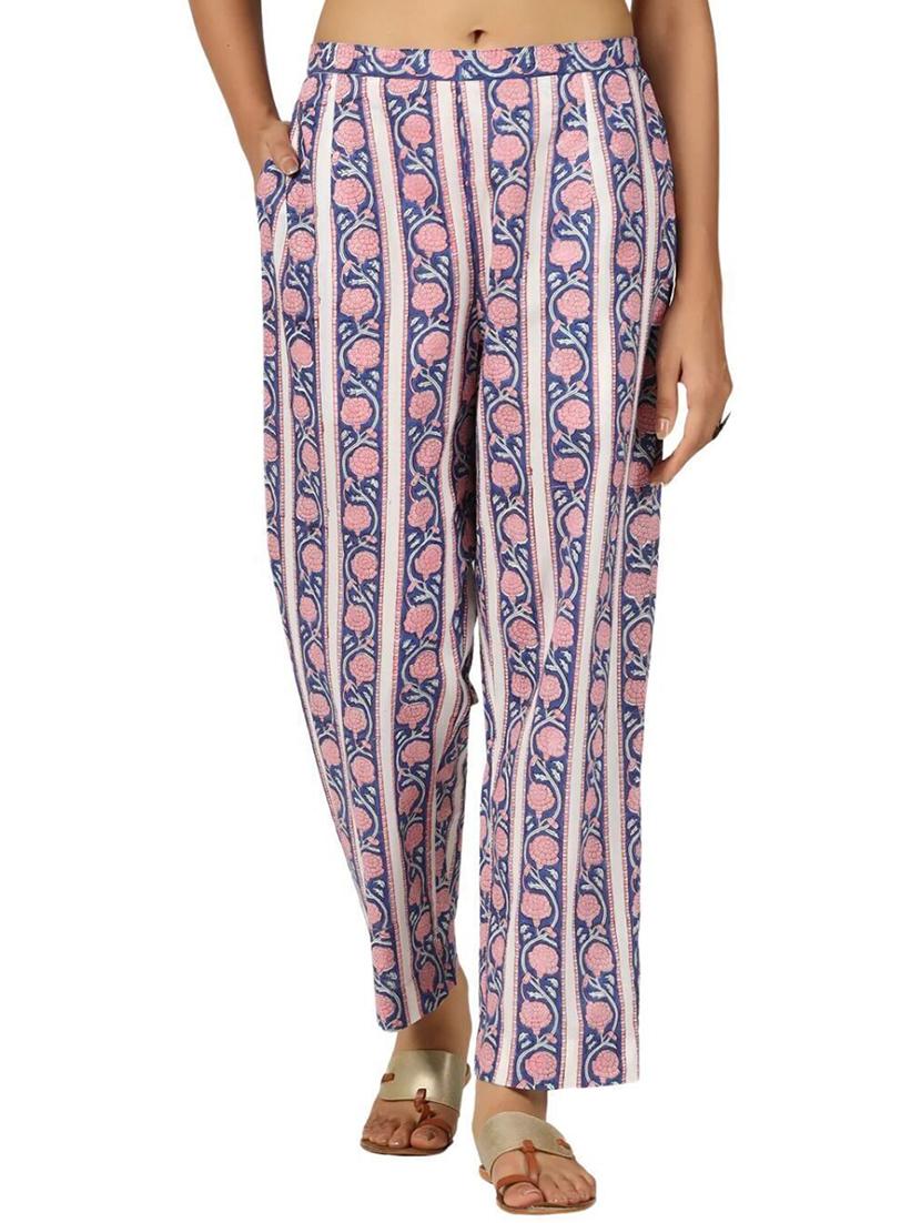 women blue floral printed mid rise tapered pant - 21956035 -  Standard Image - 1