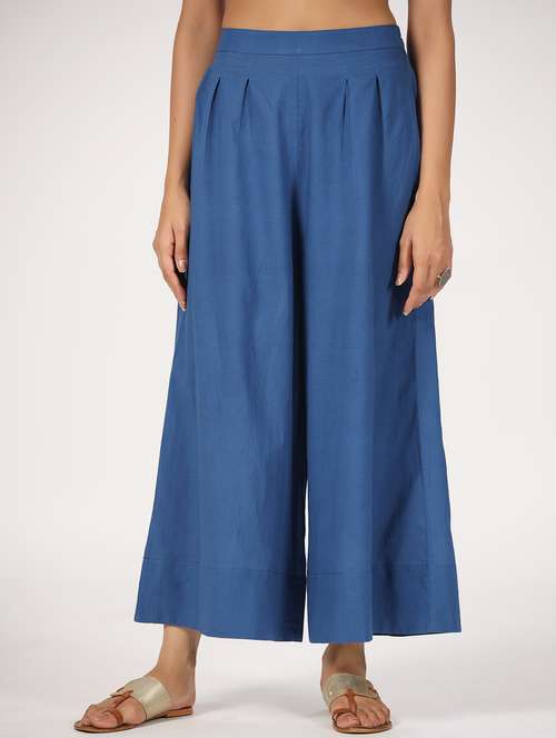 women blue solid mid rise flared palazzo - 21956037 -  Standard Image - 0