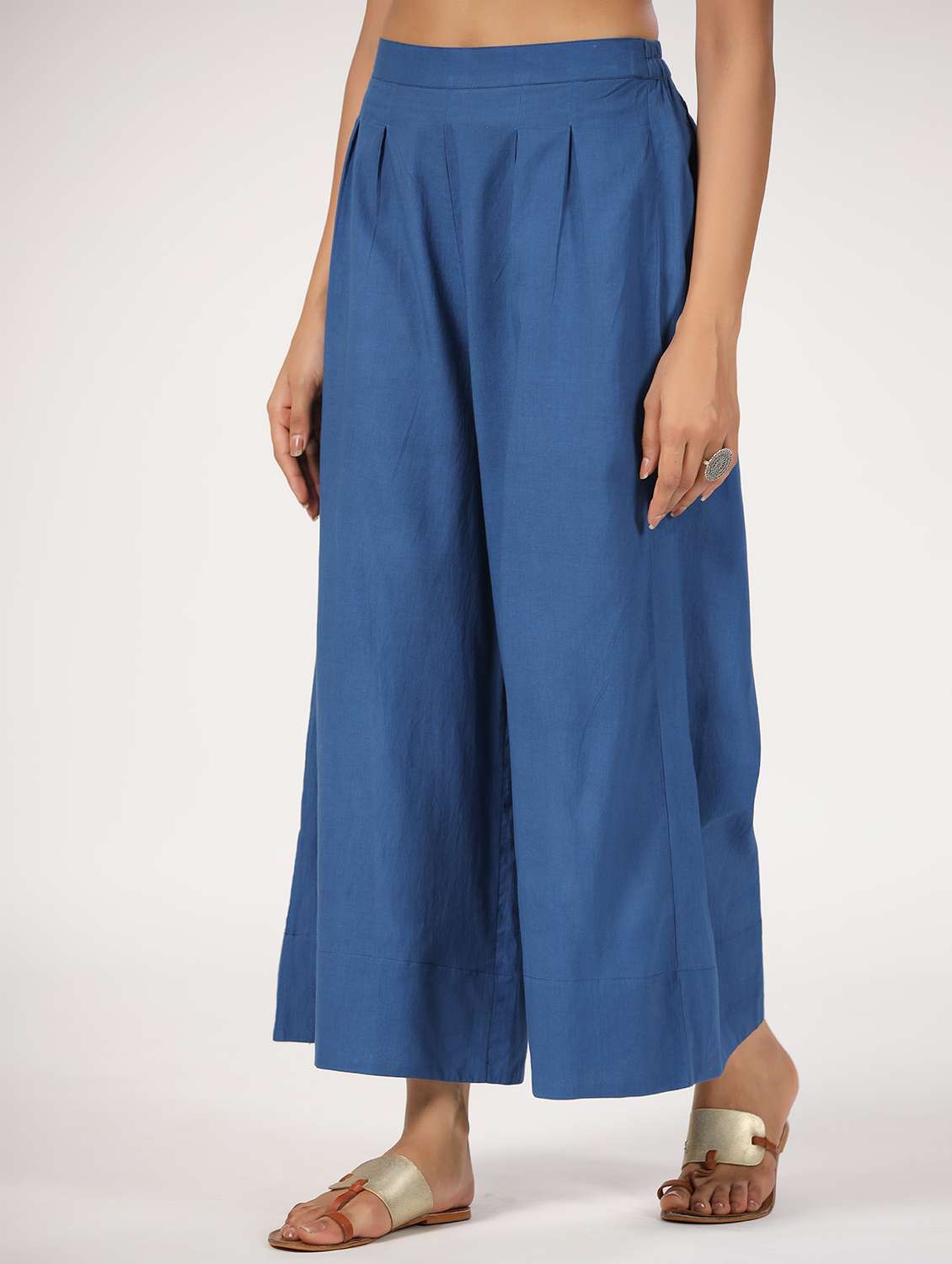 women blue solid mid rise flared palazzo - 21956037 - Standard Image - 1
