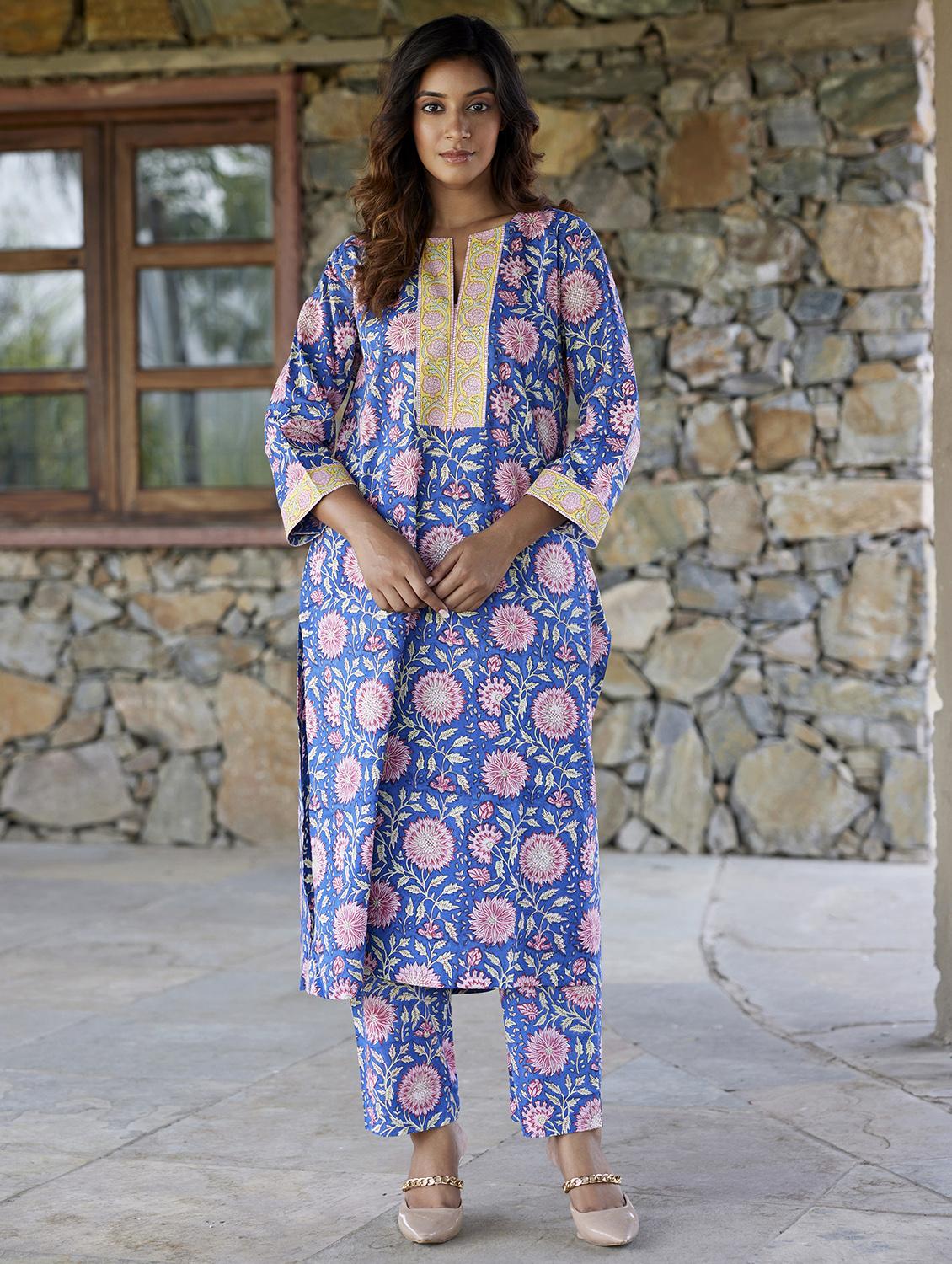 women floral three quarter sleeve straight kurta - 21956042 -  Standard Image - 1