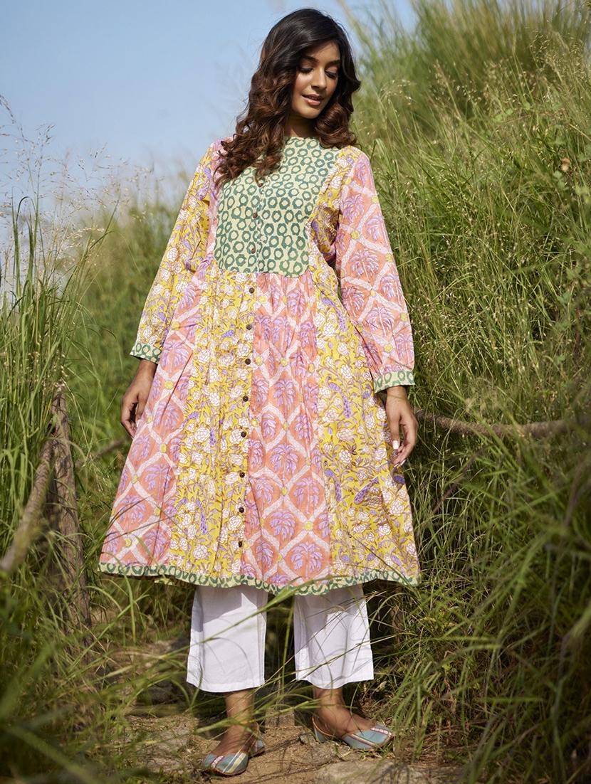 women printed long sleeve a-line kurta - 21956043 -  Standard Image - 1