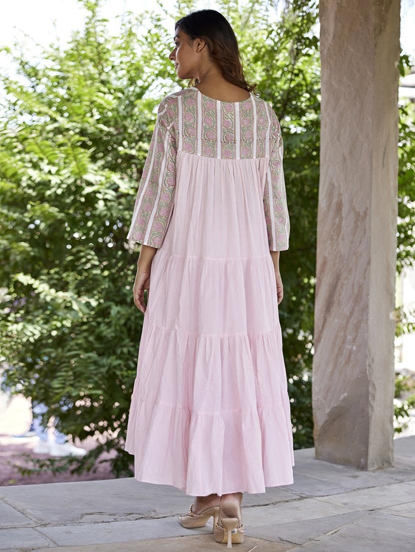 women pink floral long sleeve tiered kurta - 21956044 - Standard Image - 1