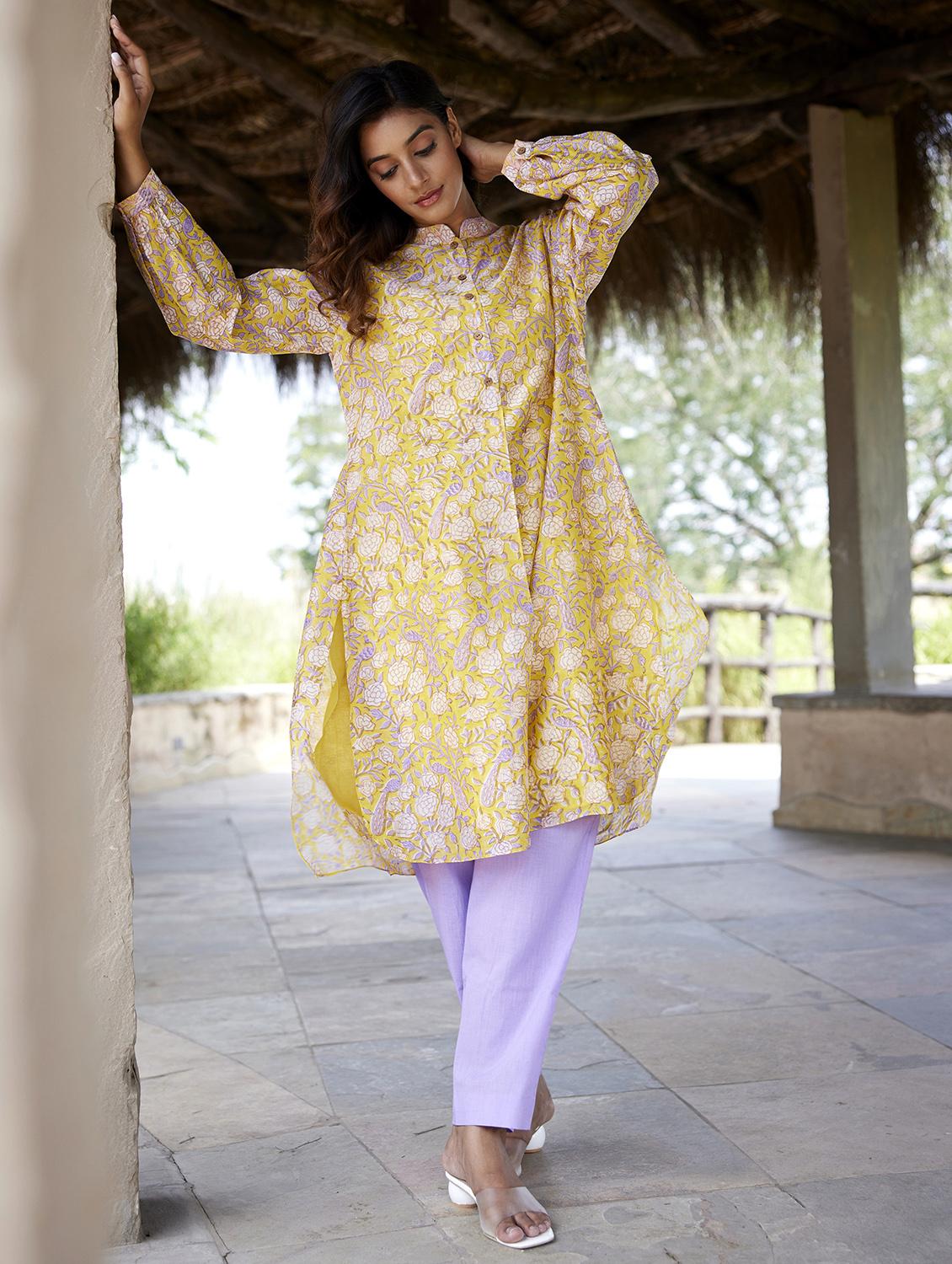 women floral printed long sleeve a-line kurta - 21956047 - Zoom Image - 0