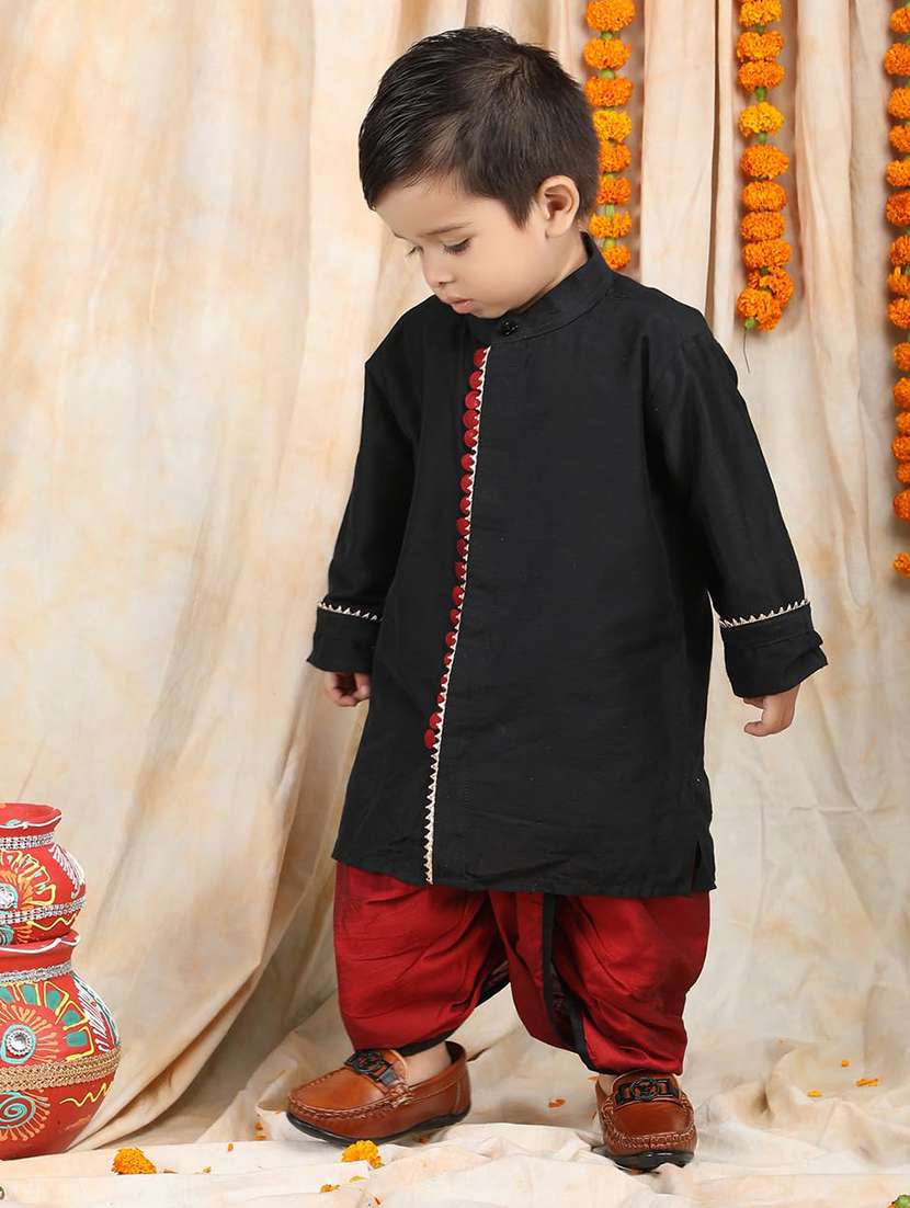 boys solid long sleeve kurta and dhoti set  - 21956055 -  Standard Image - 1