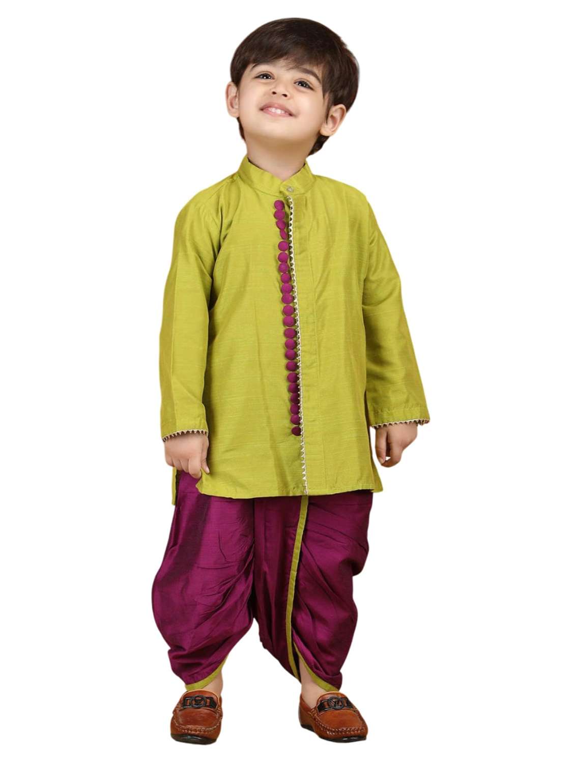 boys solid long sleeve kurta and dhoti set 
