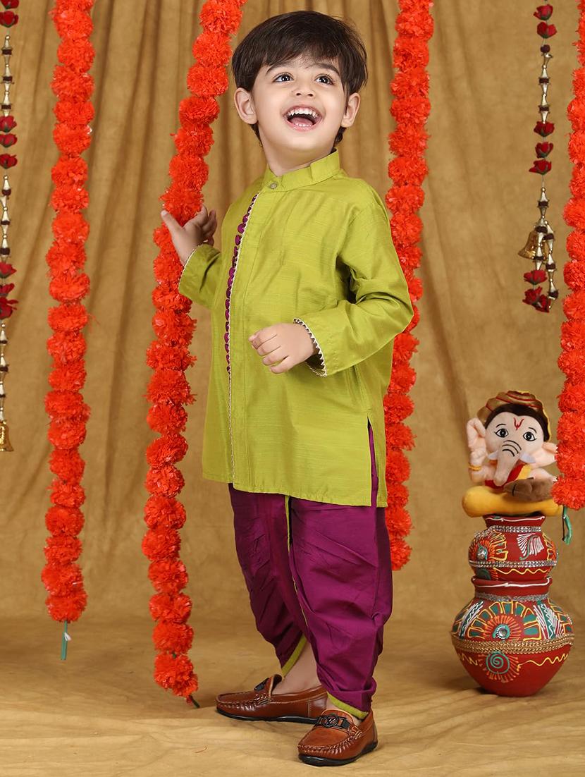 boys solid long sleeve kurta and dhoti set - 21956056 - Standard Image - 1