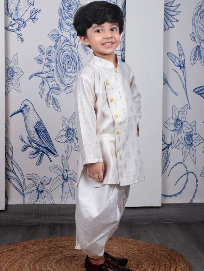 boys self designed long slevee kurta and dhoti set - 21956057 - Standard Image - 1