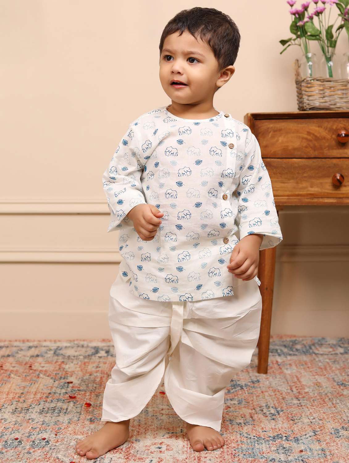 boys printed long sleeve kurta and dhoti set - 21956059 - Zoom Image - 0