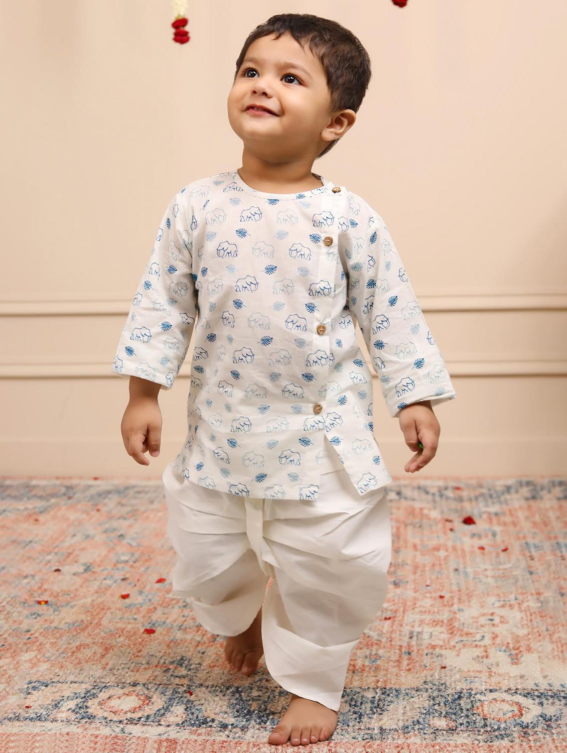 boys printed long sleeve kurta and dhoti set - 21956059 - Standard Image - 1