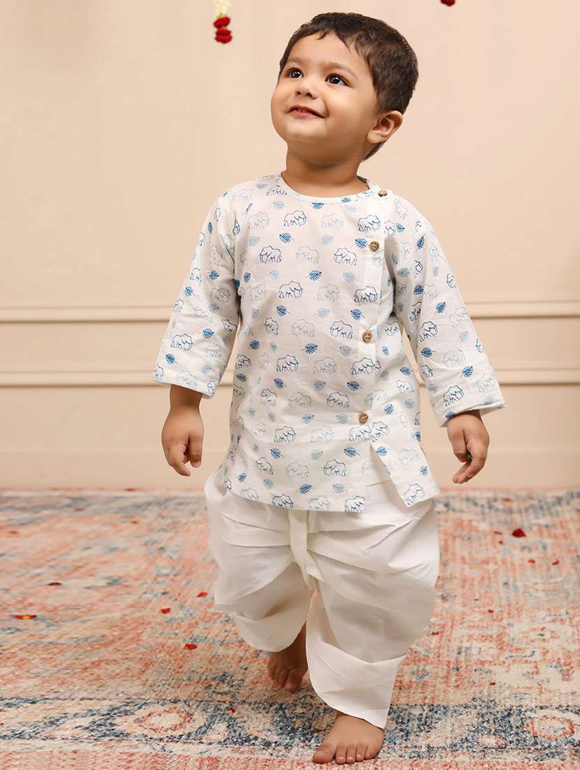 boys printed long sleeve kurta and dhoti set  - 21956059 -  Standard Image - 1