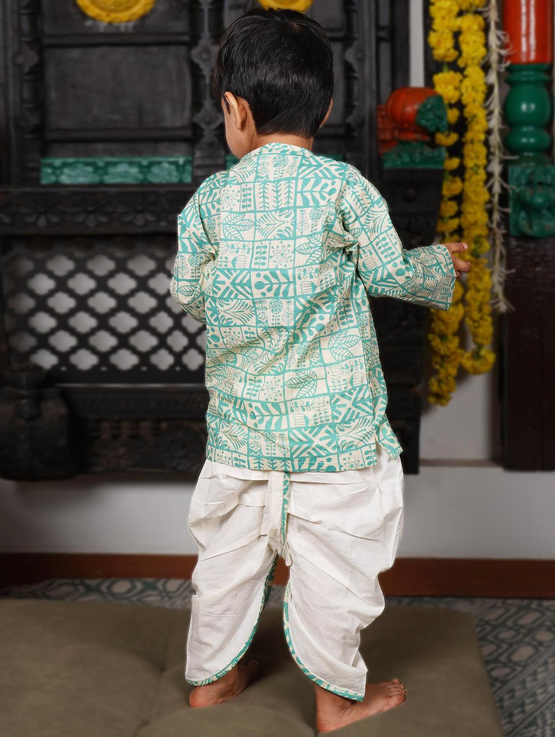 boys printed long sleeve kurta and dhoti set - 21956060 - Standard Image - 1
