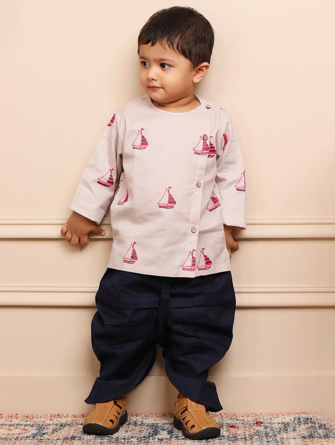 boys embroidered kurta and dhoti set - 21956062 - Standard Image - 1