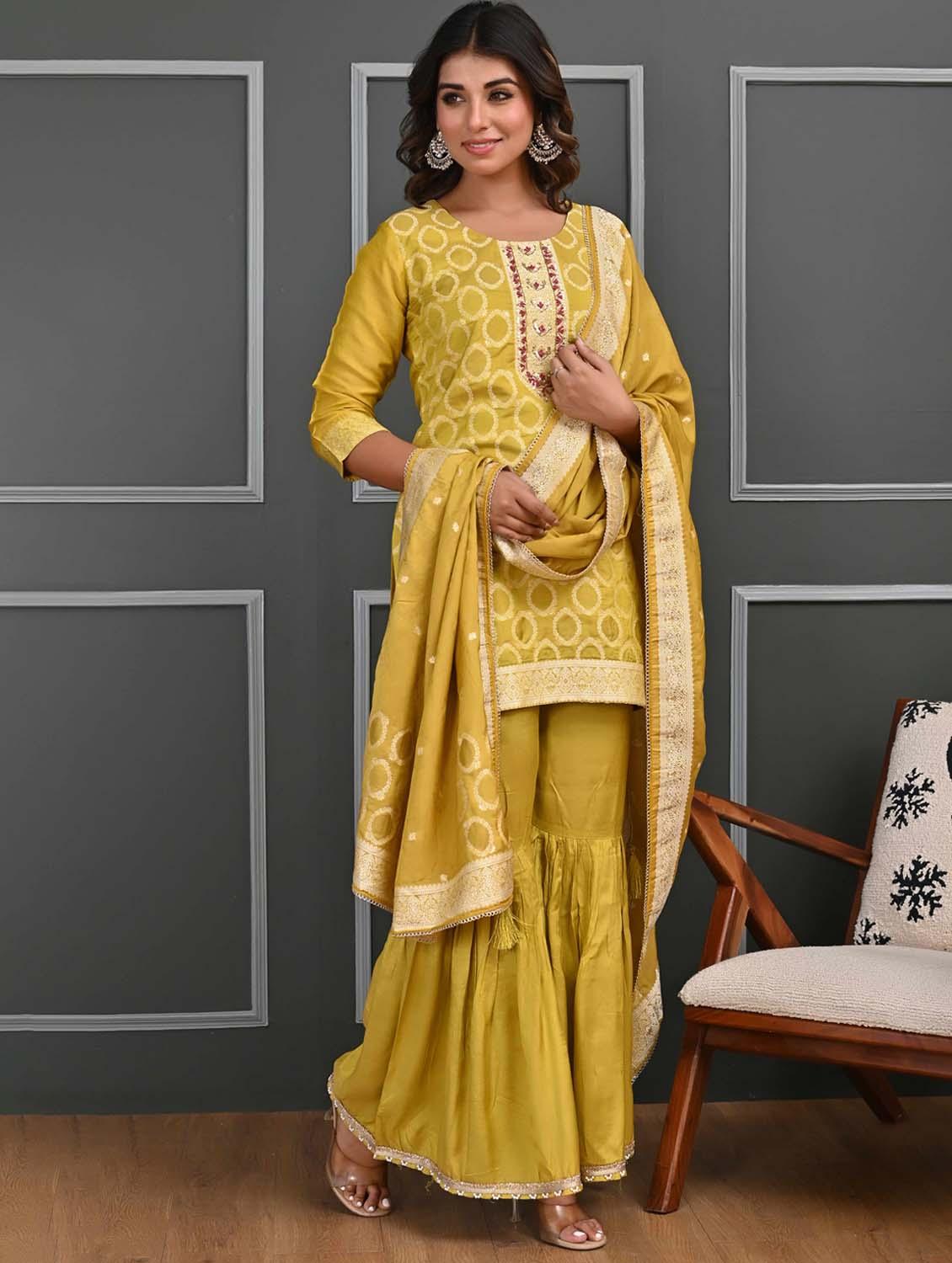 women three quarter sleeve kurta sharara with dupatta set - 21956088 - Standard Image - 1