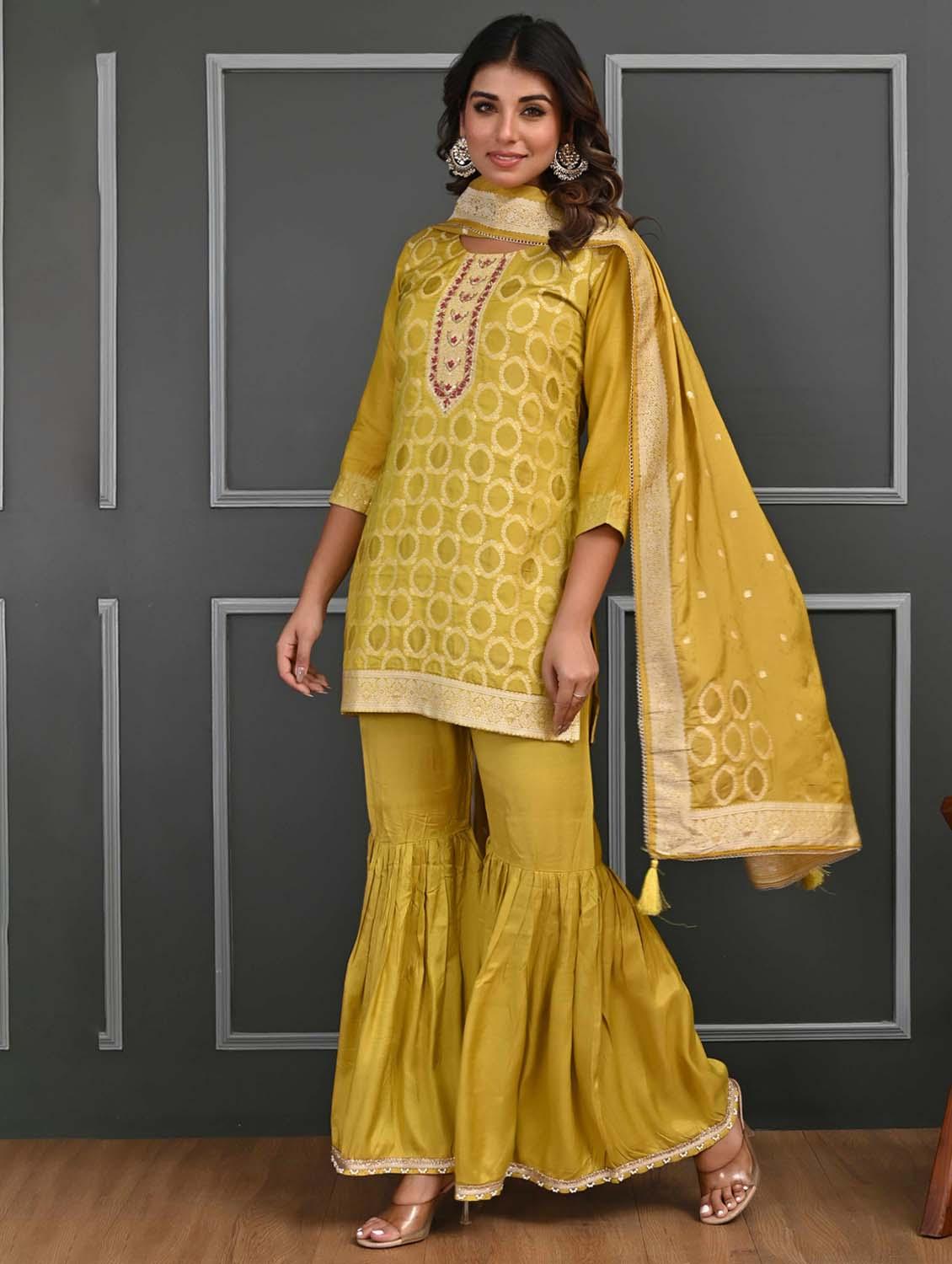 women three quarter sleeve kurta sharara with dupatta set - 21956088 - Standard Image - 4