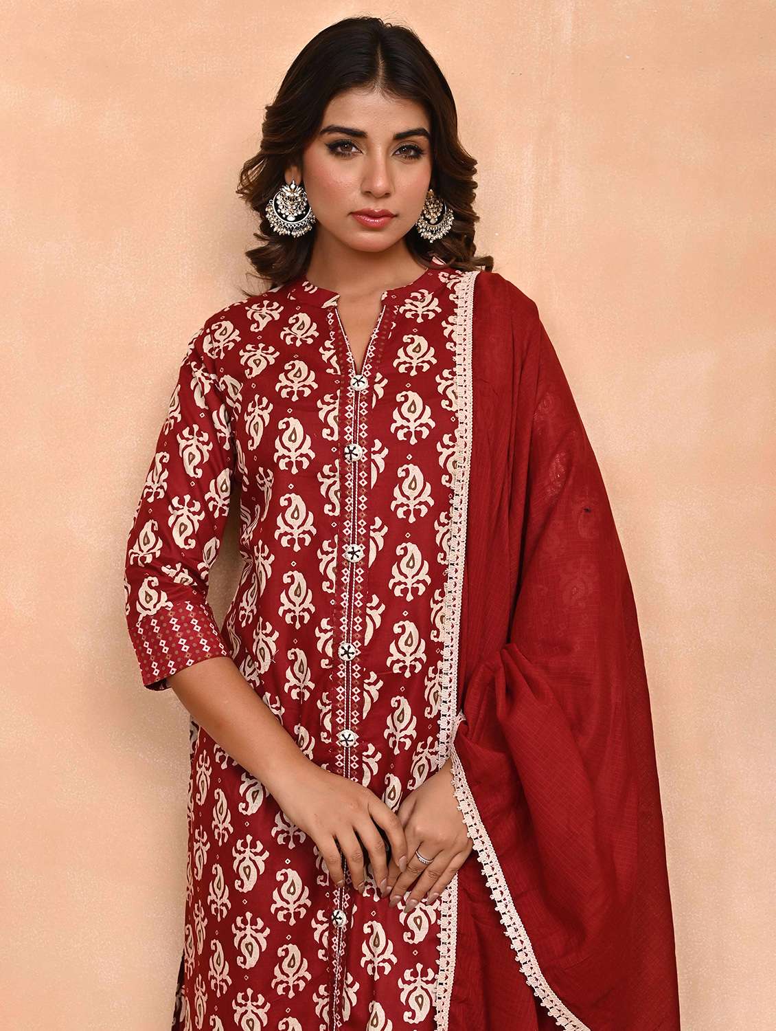 women three quarter sleeve kurta pant with dupatta set - 21956091 -  Standard Image - 4