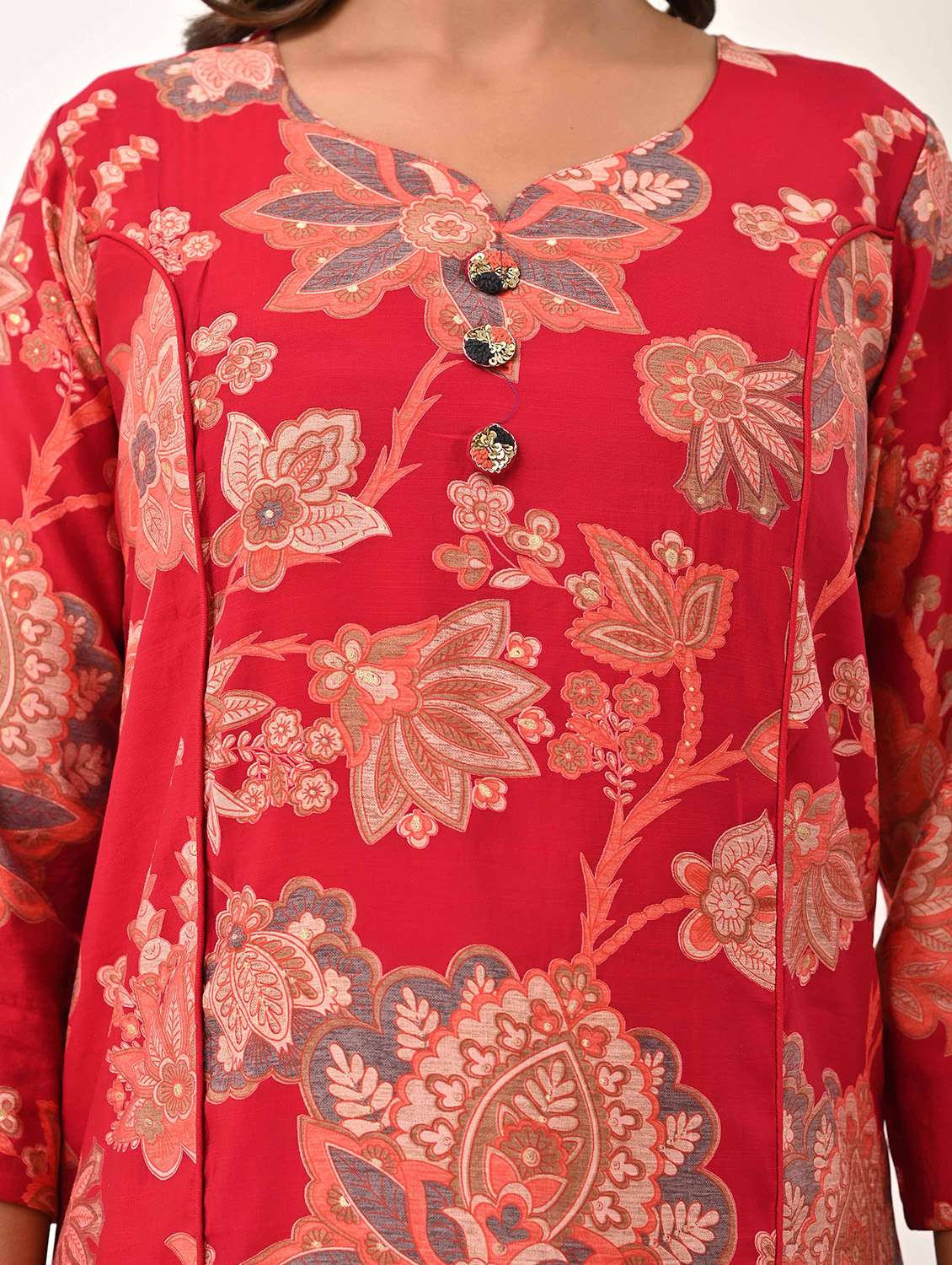 women floral three quarter sleeve a-line kurta - 21956109 - Standard Image - 4