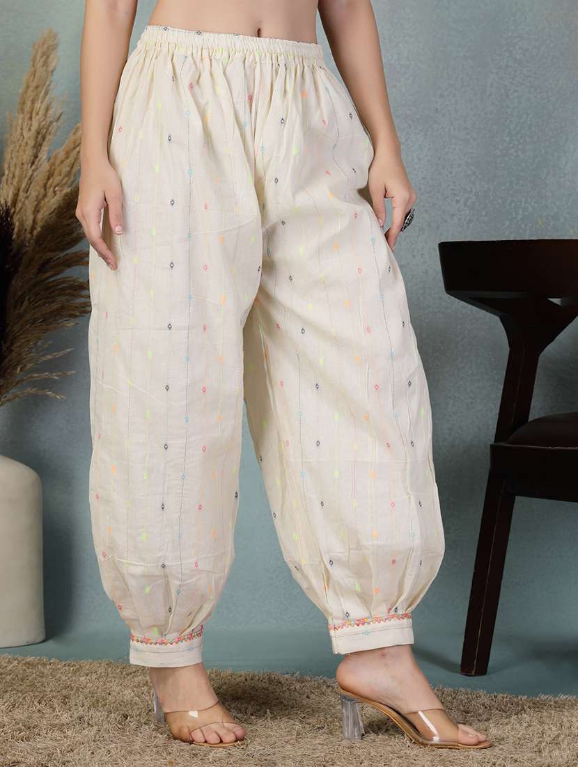 women cream self design mid rise salwar - 21956111 -  Standard Image - 1