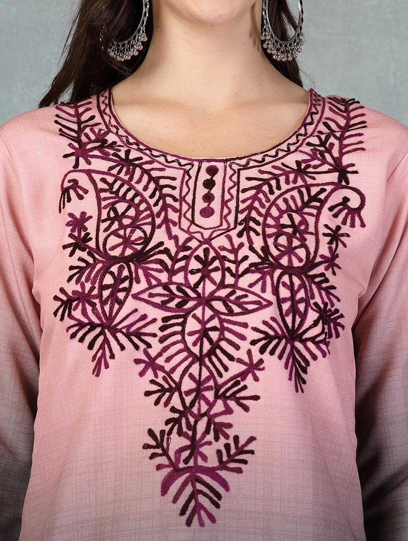 women embroidered three quarter sleeve straight kurti - 21956124 - Standard Image - 4