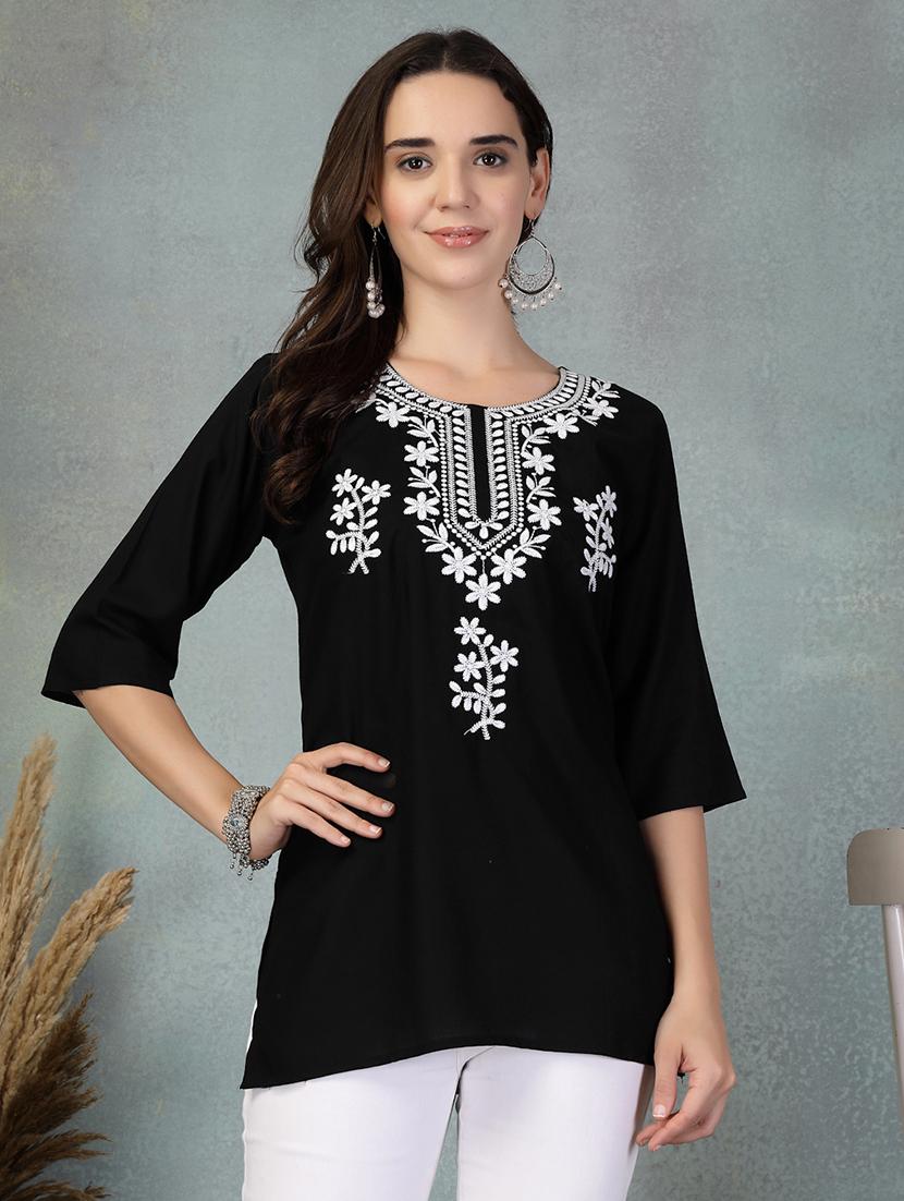 women embroidered three quarter sleeve straight kurti - 21956125 -  Zoom Image - 0