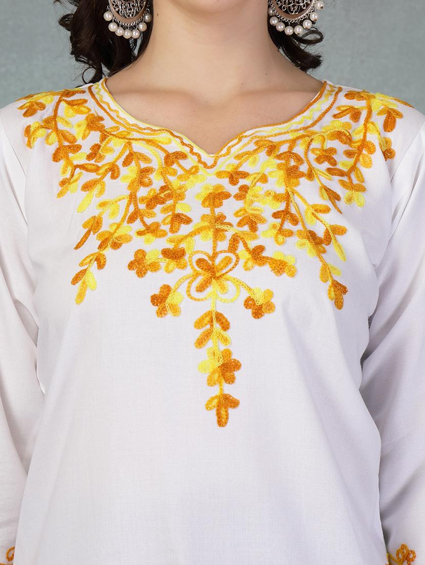women embroidered three quarter sleeve straight kurti - 21956135 - Standard Image - 4