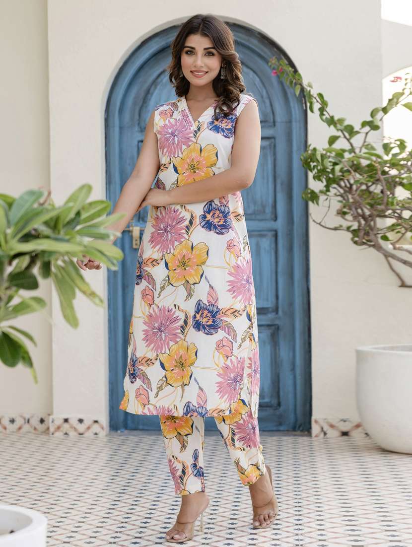 women floral printed sleeveless kurta pant set - 21956146 -  Standard Image - 1