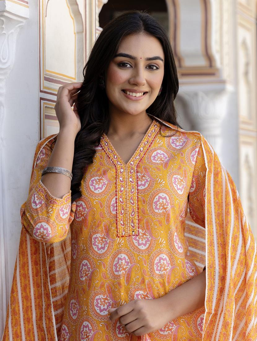 women three quarter sleeve kurta pant with dupatta set - 21956158 - Standard Image - 4