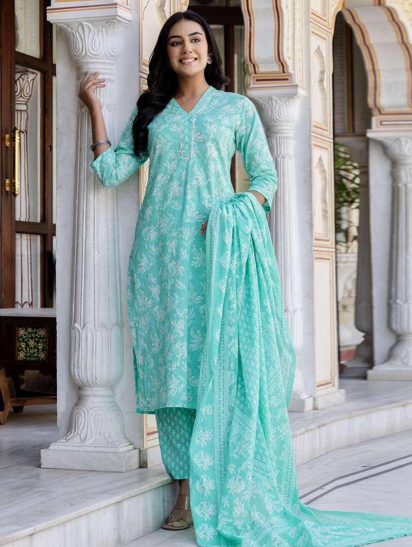 women three quarter sleeve kurta pant with dupatta set - 21956167 -  Standard Image - 1