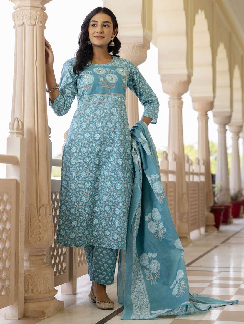 women three quarter sleeve kurta pant with dupatta set - 21956177 -  Standard Image - 1